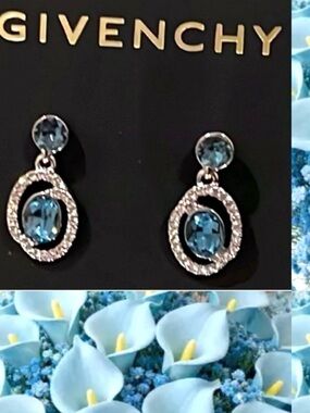 NIB Givenchy Sapphire and Silver Drop Earrings
